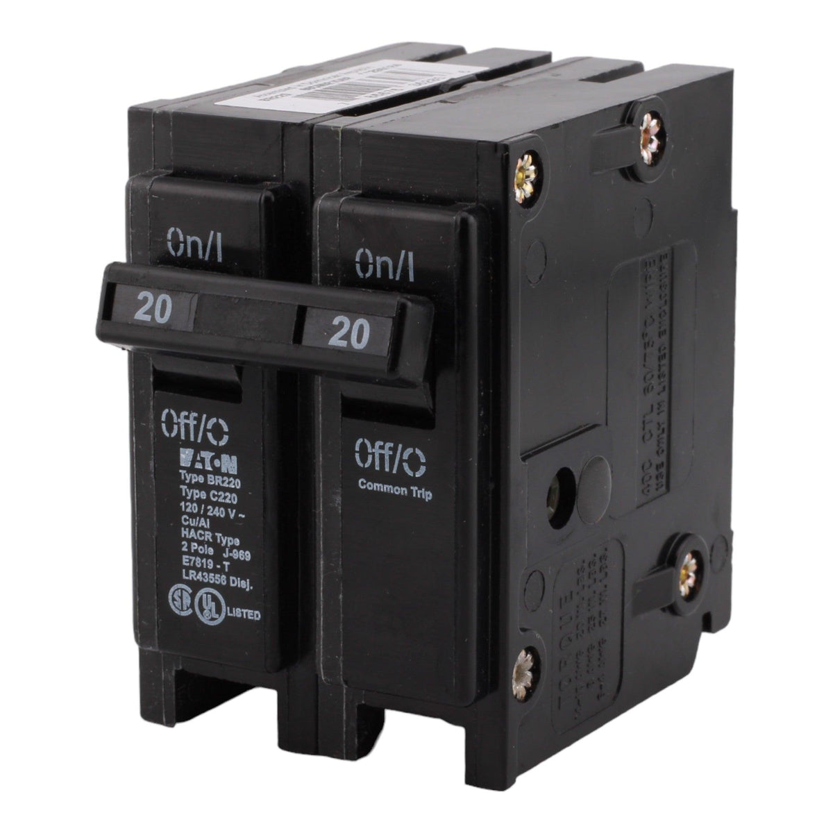 Eaton BR220 20A Double Pole 120/240V Thermal Magnetic Circuit Breaker, Plug-In, Type BR for BR Load Centers - Image 3