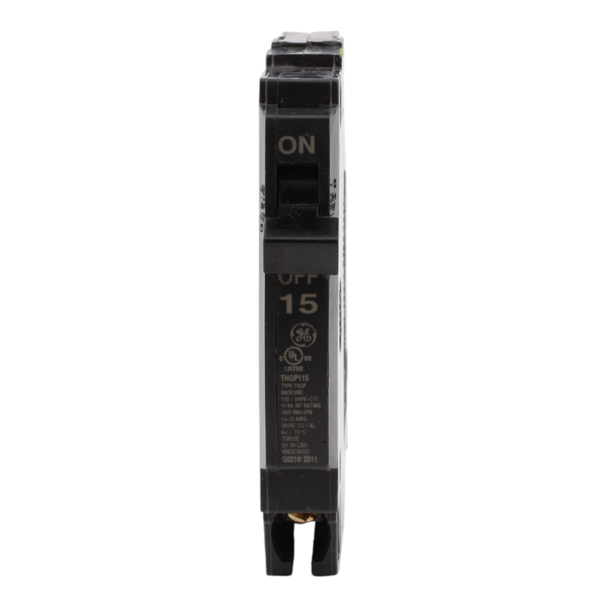 GE THQP115 15 Amp Single-Pole Circuit Breaker - 120/240V, 10kA, Plug-In, UL Listed - Image 2