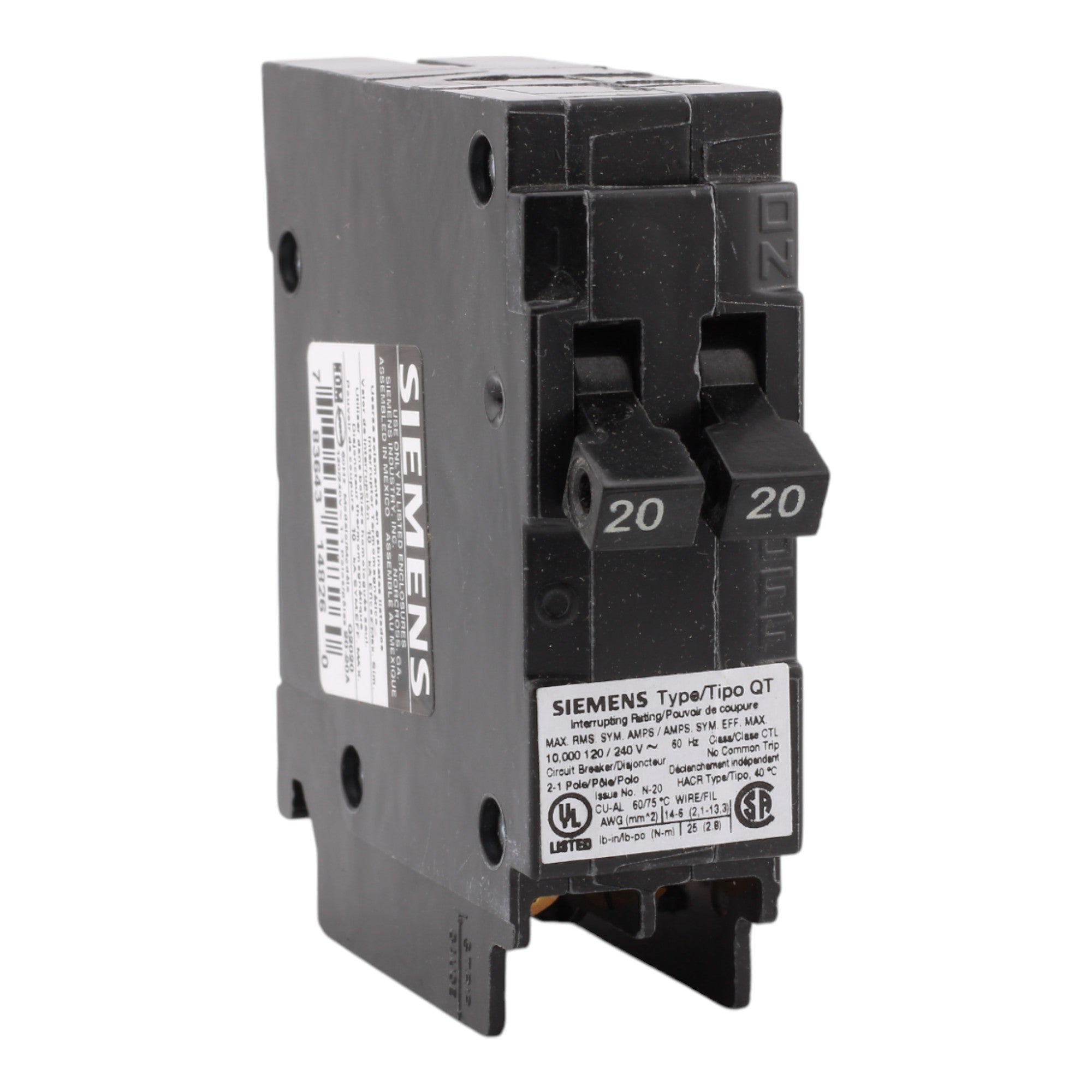 Siemens Q2020 Tandem 20/20A 1P 120V 10kA Circuit Breaker
