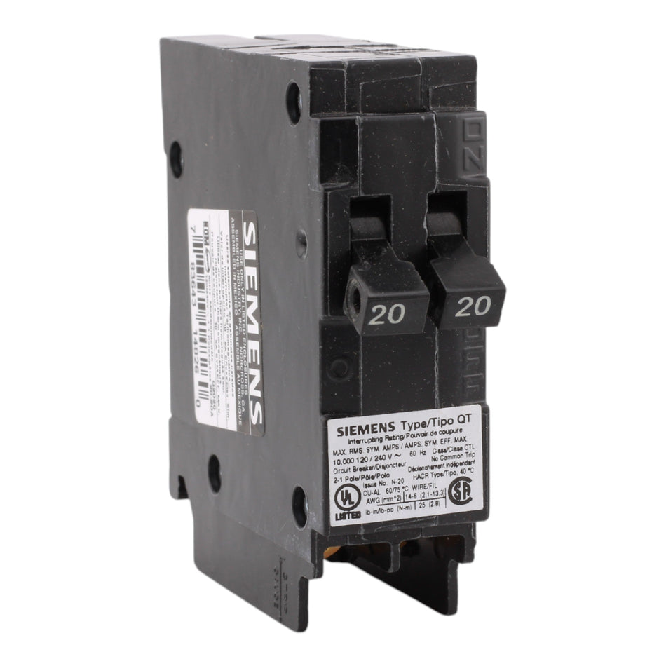 Siemens Q2020 Tandem 20/20A 1P 120V 10kA Circuit Breaker