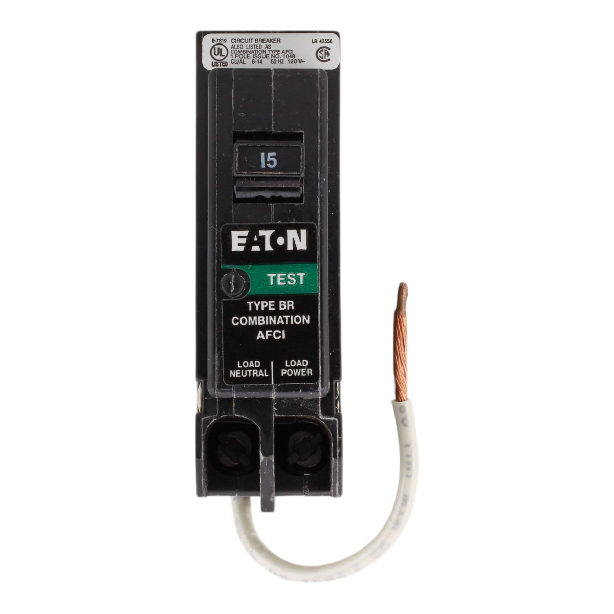 Eaton BRCAF115QN, 15A, 120V, 1-Pole AFCI Circuit Breaker, Quick Connect Neutral, Plug-On, for BR Load Centers - Image 2