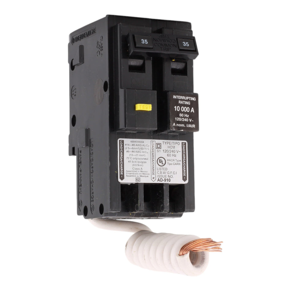 Square D HOM235GFI, 35A, 120/240V, 2-Pole GFCI Circuit Breaker, Plug-In, for Homeline Load Centers