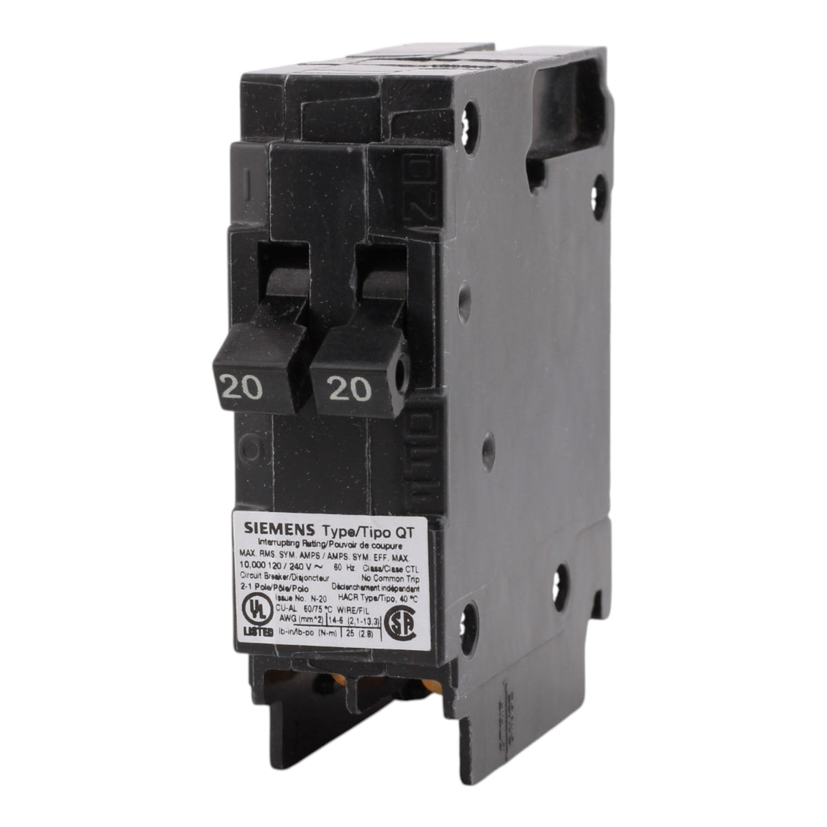 Siemens Q2020 Tandem 20/20A 1P 120V 10kA Circuit Breaker - Image 3