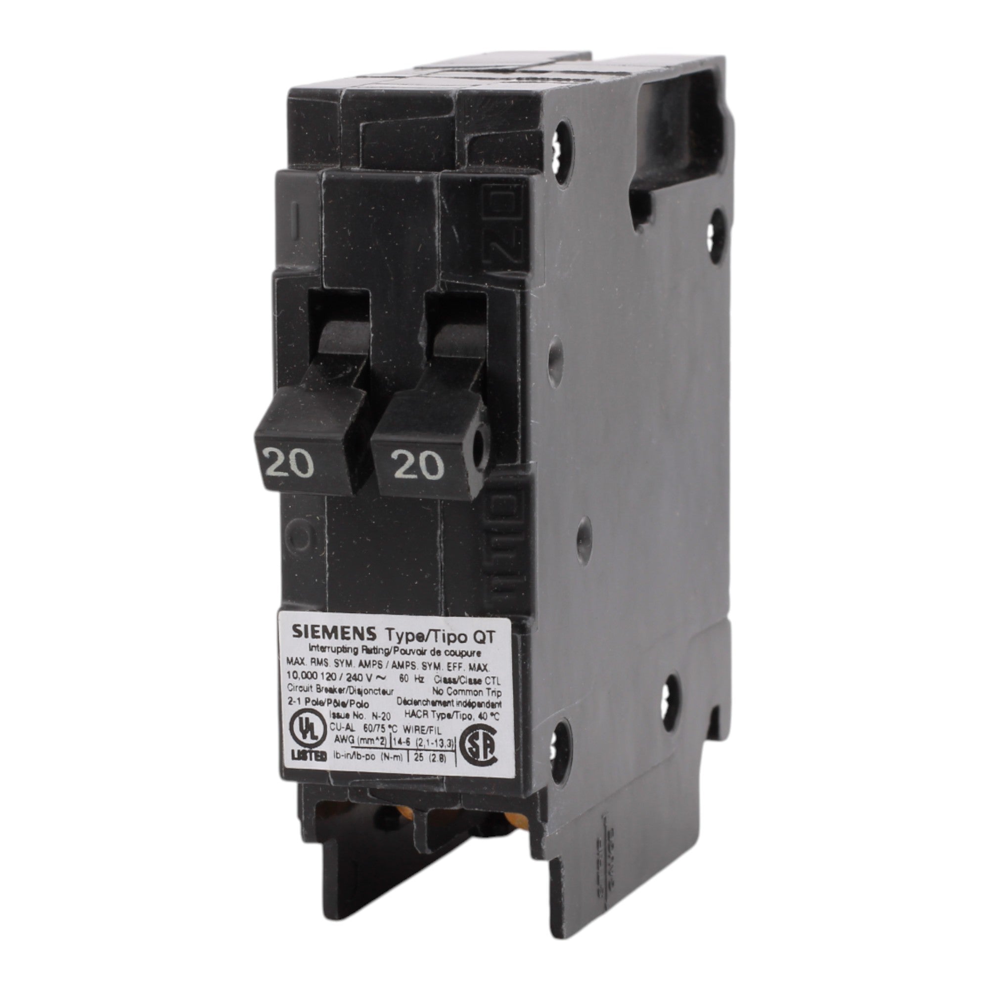 Siemens Q2020 Tandem 20/20A 1P 120V 10kA Circuit Breaker - Image 3