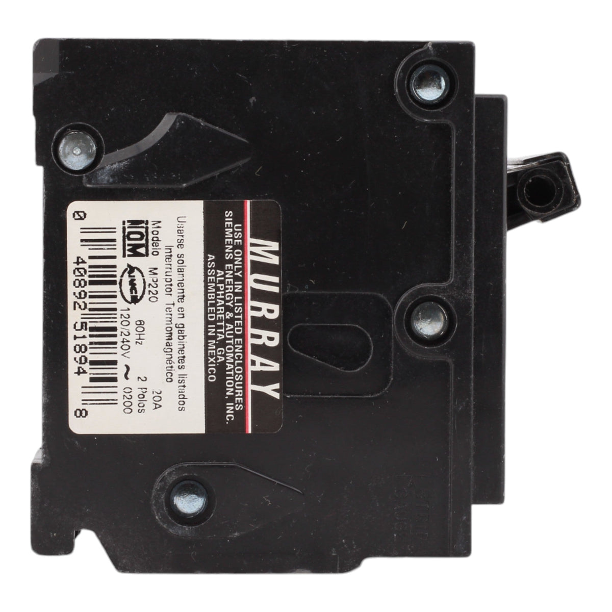 Murray MP220 20A 120/240V 2-Pole Miniature Thermal Magnetic Circuit Breaker, Compatible with Murray and Siemens Load Centers - Image 5