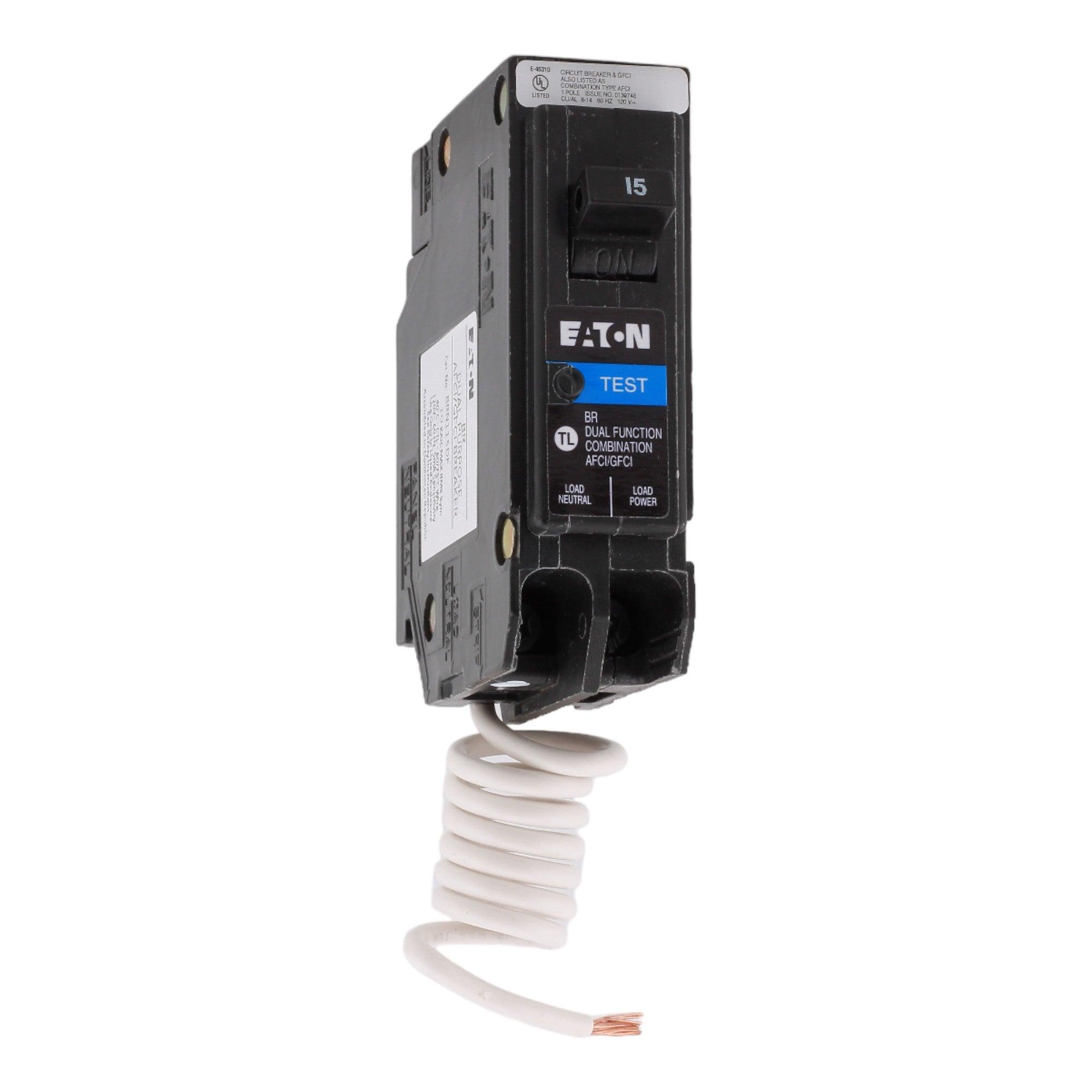 Eaton BR BRN115DF 15A 1P 120V AFCI/GFCI Pigtail Neutral Circuit Breaker - Image 2