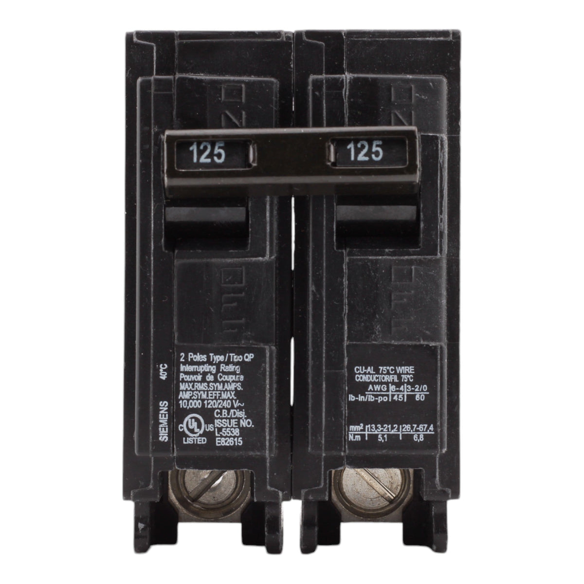 Siemens Q2125 125 Amp Double Pole 240V Plug-In Standard Trip Circuit Breaker UL - Image 2