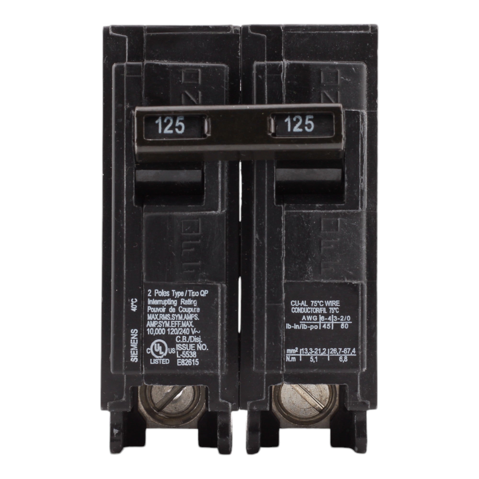 Siemens Q2125 125 Amp Double Pole 240V Plug-In Standard Trip Circuit Breaker UL - Image 2
