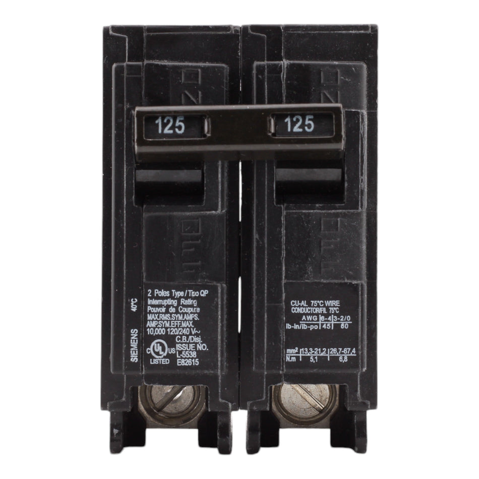 Siemens Q2125 125 Amp Double Pole 240V Plug-In Standard Trip Circuit Breaker UL - Image 2