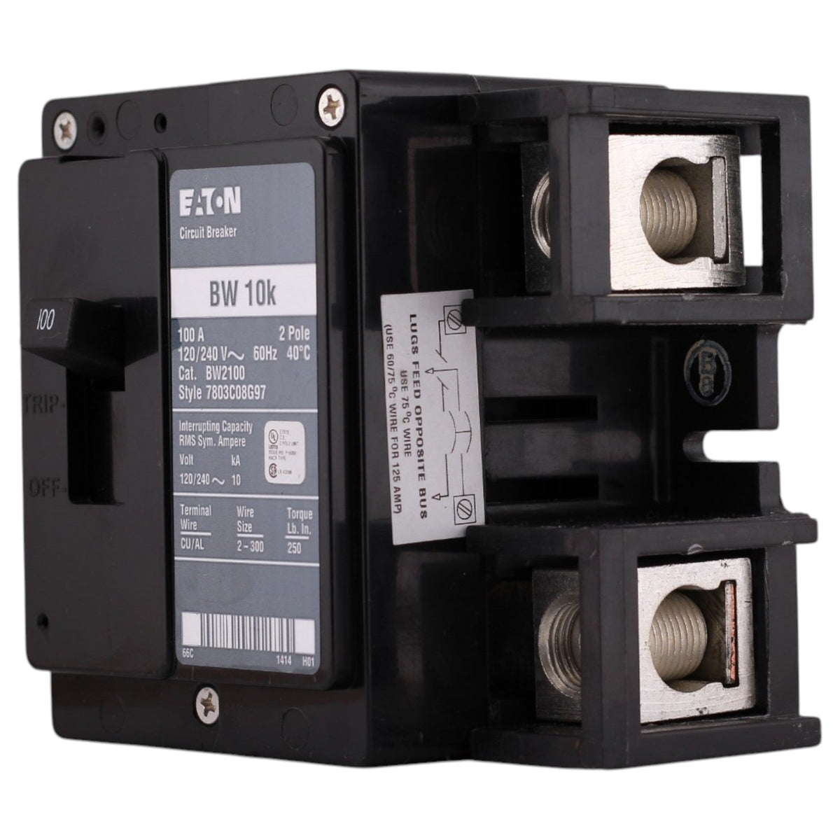 Eaton BW, BW2100, 100A, 2P, 120/240V, Thermal Magnetic, Main Circuit Breaker - Image 4