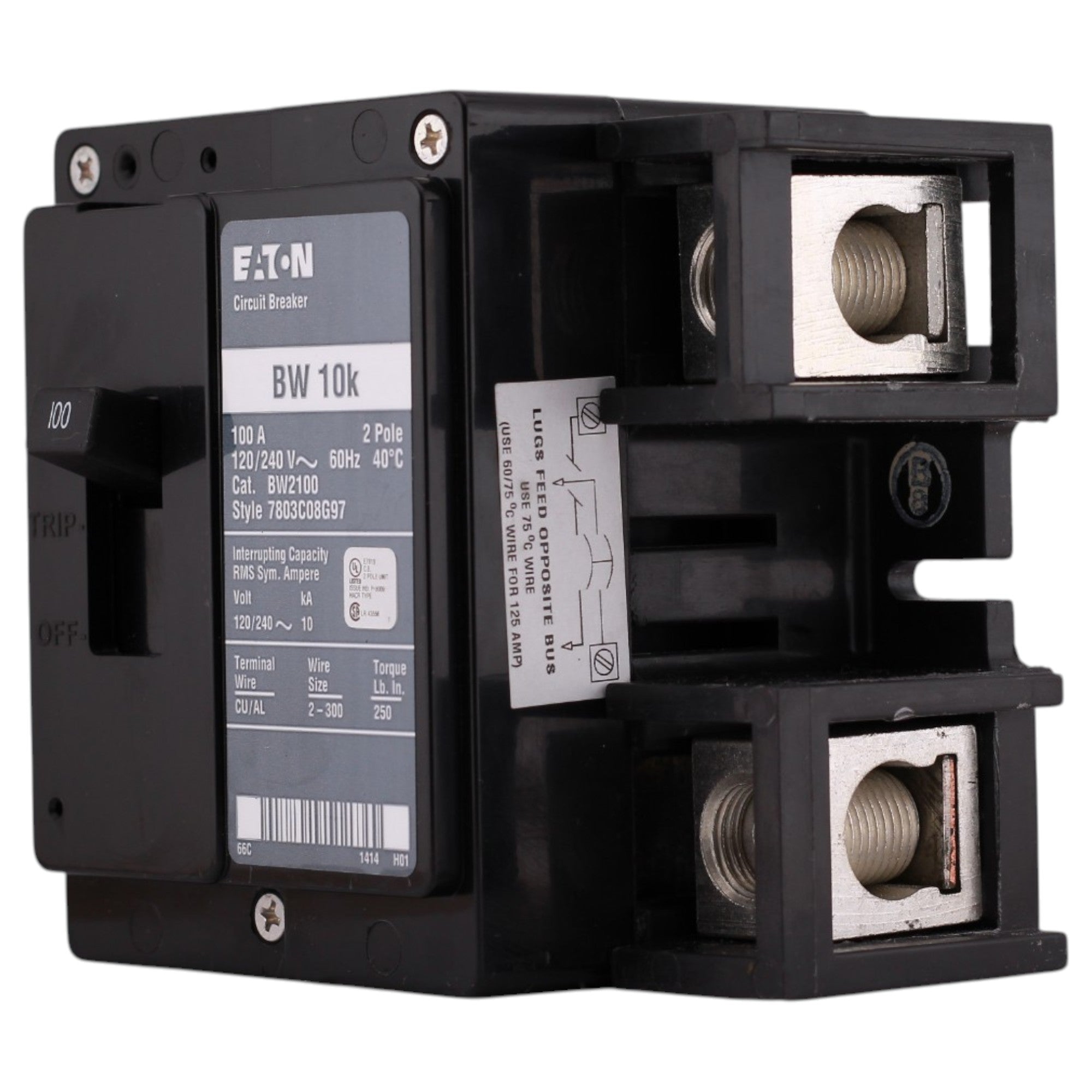 Eaton BW, BW2100, 100A, 2P, 120/240V, Thermal Magnetic, Main Circuit Breaker - Image 4