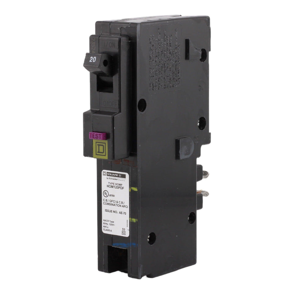 Square D Homeline HOM120PDF 20A 1P 120V AFCI/GFCI Plug on Neutral Circuit Breaker - Image 2