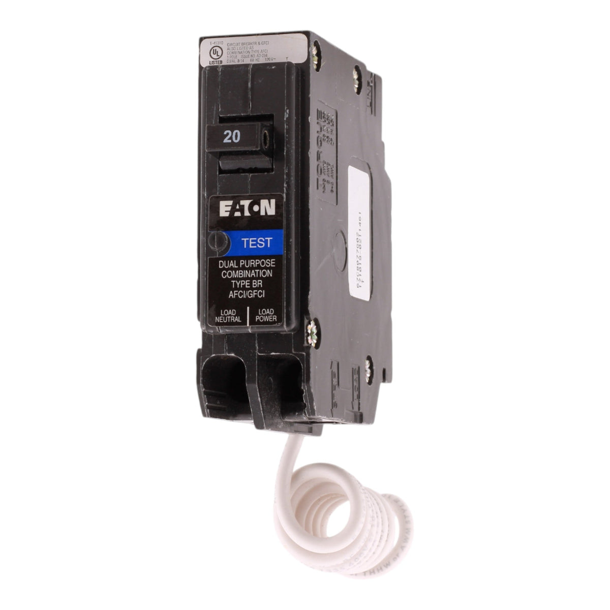 Eaton BR BRAFGF120 20A 1P 120V AFCI/GFCI Pigtail Neutral Circuit Breaker - Image 3
