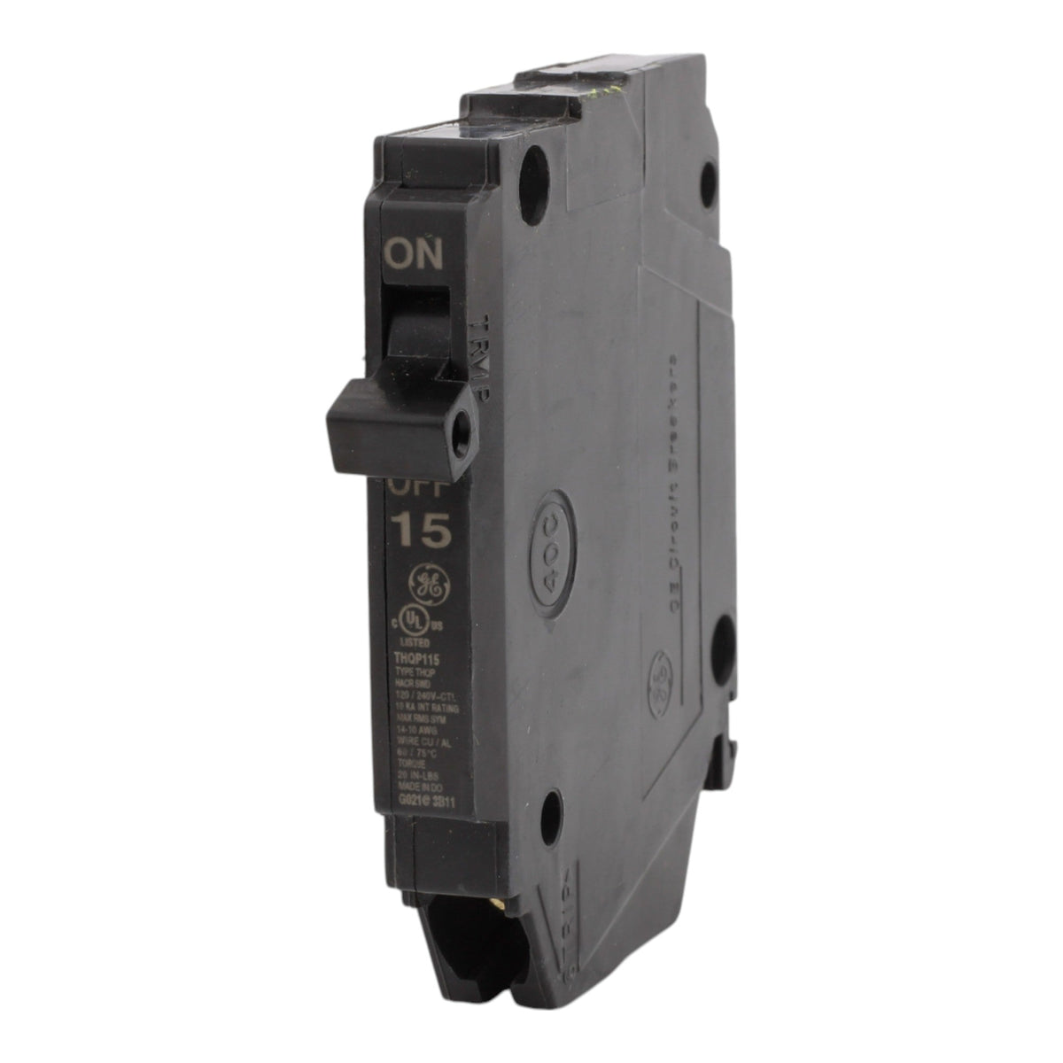 GE THQP115 15 Amp Single-Pole Circuit Breaker - 120/240V, 10kA, Plug-In, UL Listed - Image 3