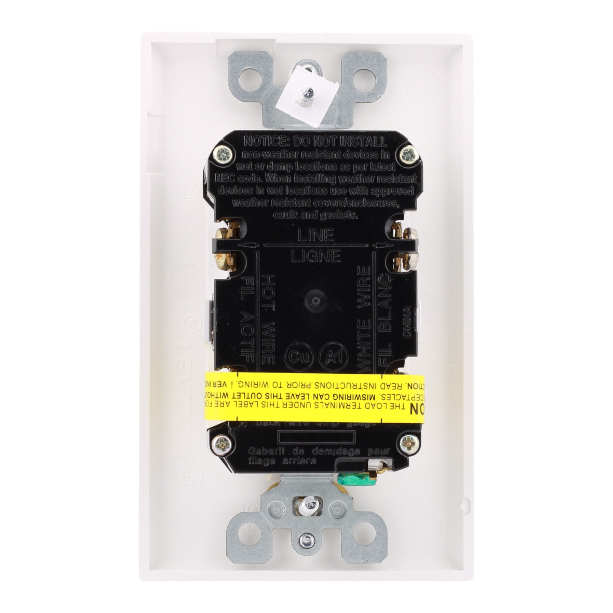 Leviton GFTR2-W 20A 125V Self-Test Tamper-Resistant GFCI Outlet, White, Back & Side Wired - Image 3