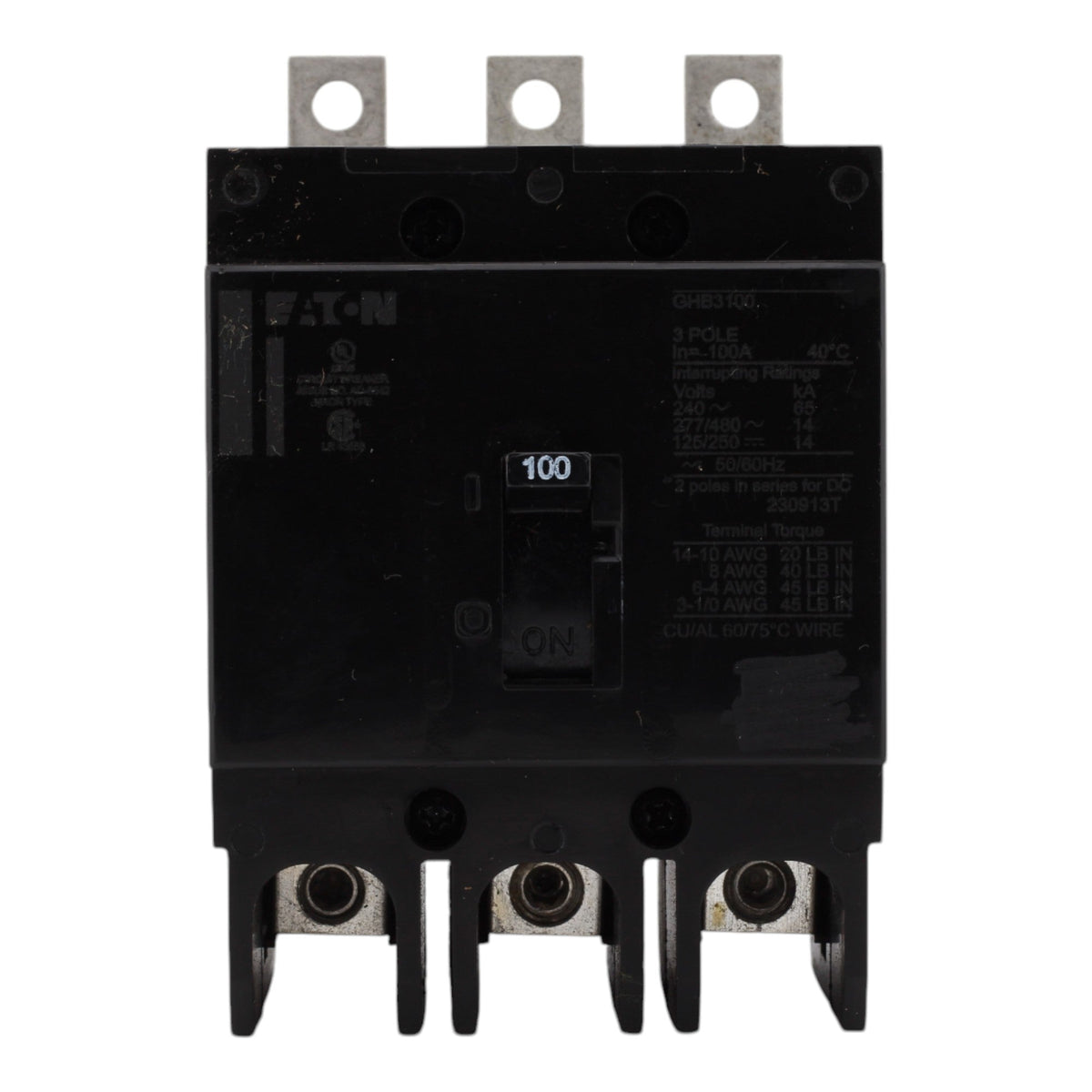 Eaton GHB3100 Molded Case Circuit Breaker, 100A, 480Y/277V AC, 125/250V DC, 3-Pole, 14 kAIC, G-Frame - Image 2