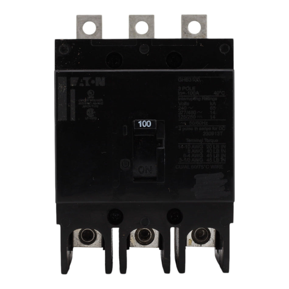 Eaton GHB3100 Molded Case Circuit Breaker, 100A, 480Y/277V AC, 125/250V DC, 3-Pole, 14 kAIC, G-Frame - Image 2