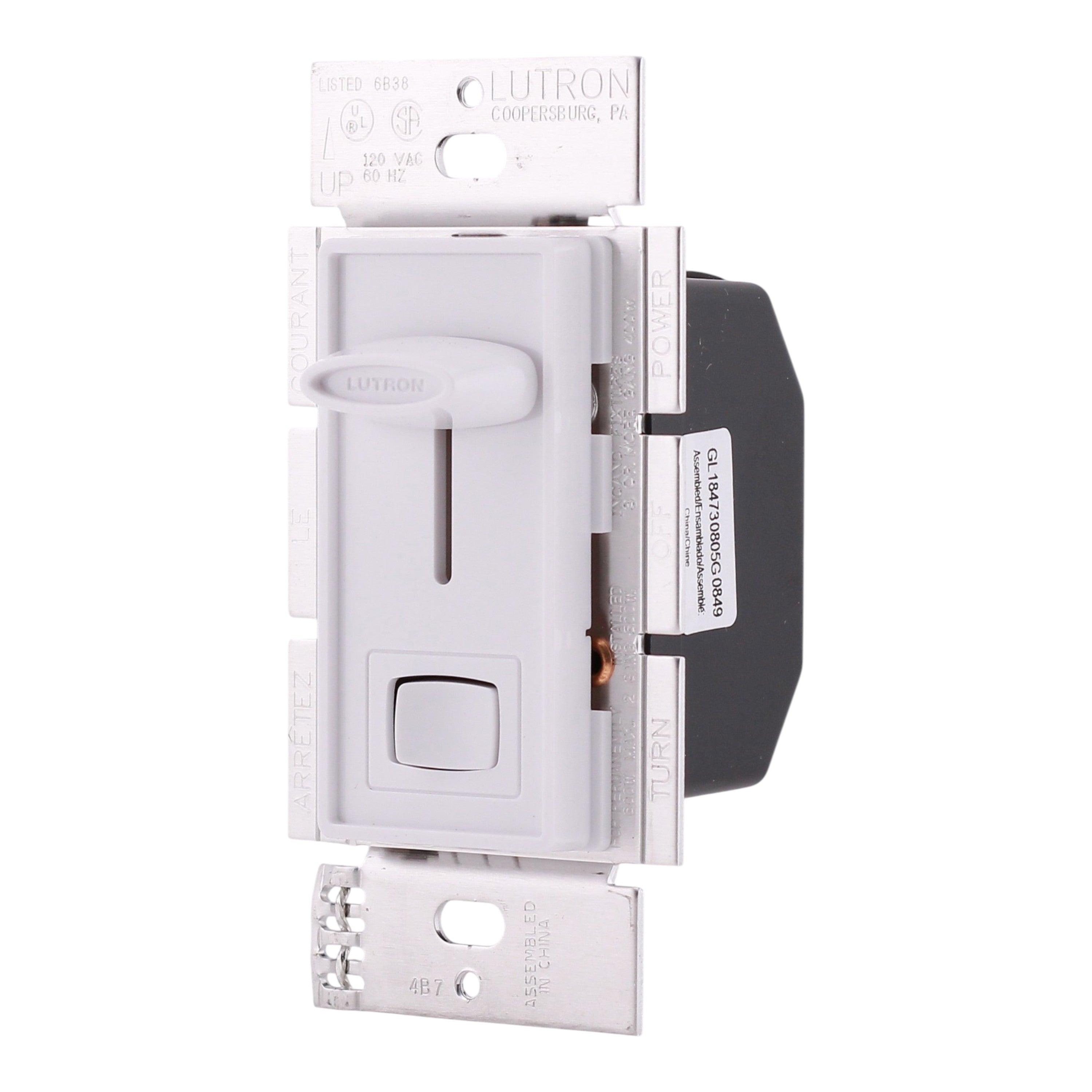 Lutron Skylark, S-603P-WH, 600W, 120V, 3-Way/Single-Pole, Incandescent/Halogen, Slide Dimmer, White - Image 2