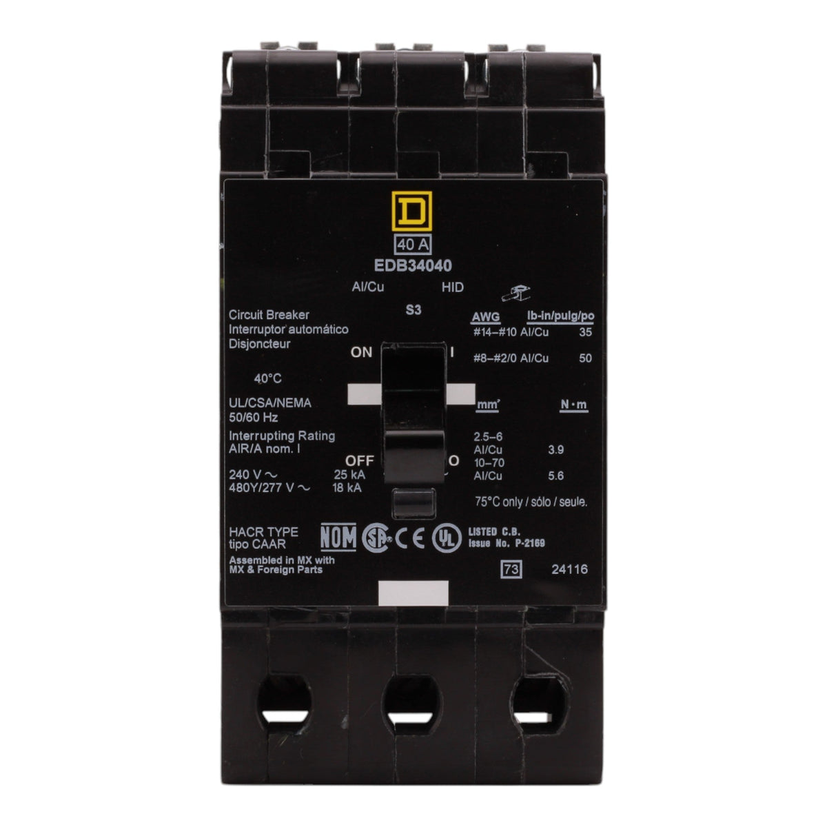 Square D EDB34040 40A 3P 480Y/277V E-Frame Circuit Breaker - Image 2