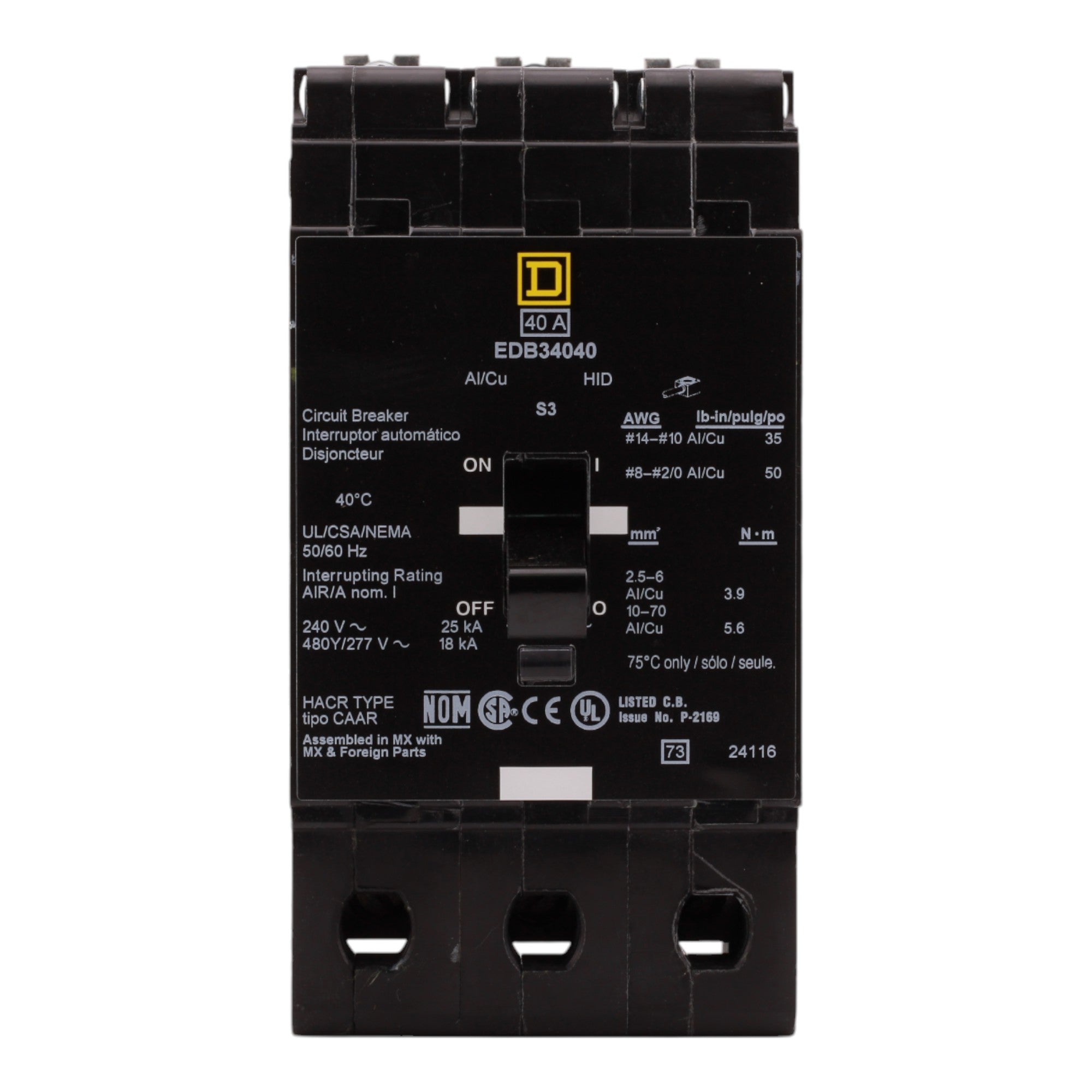 Square D EDB34040 40A 3P 480Y/277V E-Frame Circuit Breaker - Image 2