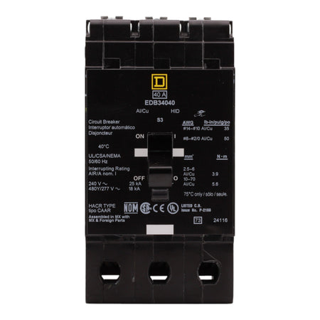 Square D EDB34040 40A 3P 480Y/277V E-Frame Circuit Breaker - Image 2