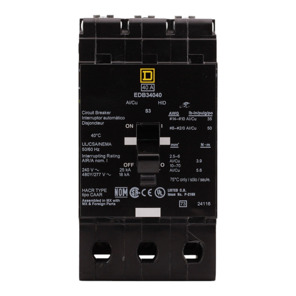 Square D EDB34040 40A 3P 480Y/277V E-Frame Circuit Breaker - Image 2