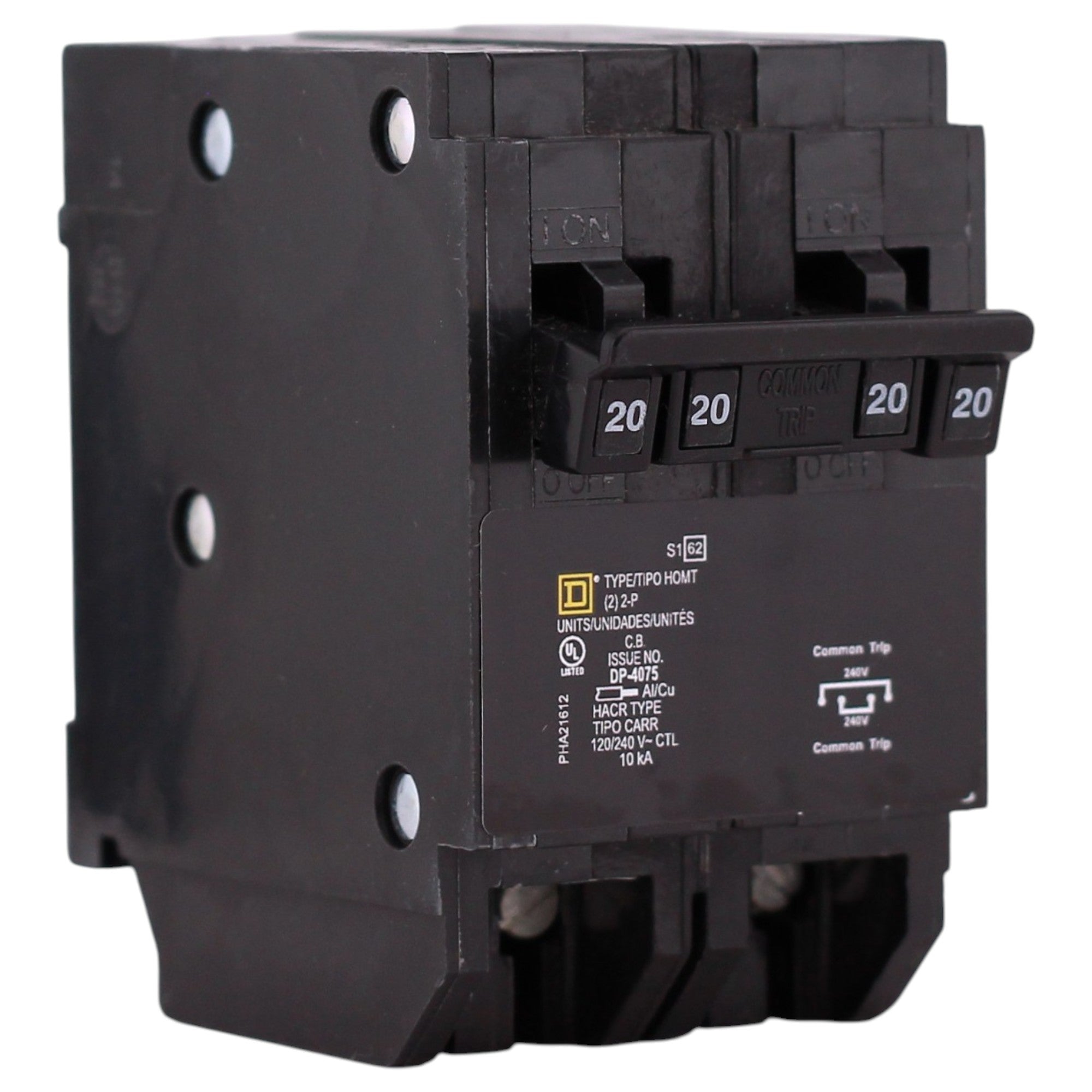Square D Homeline, HOMT220220, 20A, 4P, 120/240V, Quad Tandem, Plug-In, Circuit Breaker