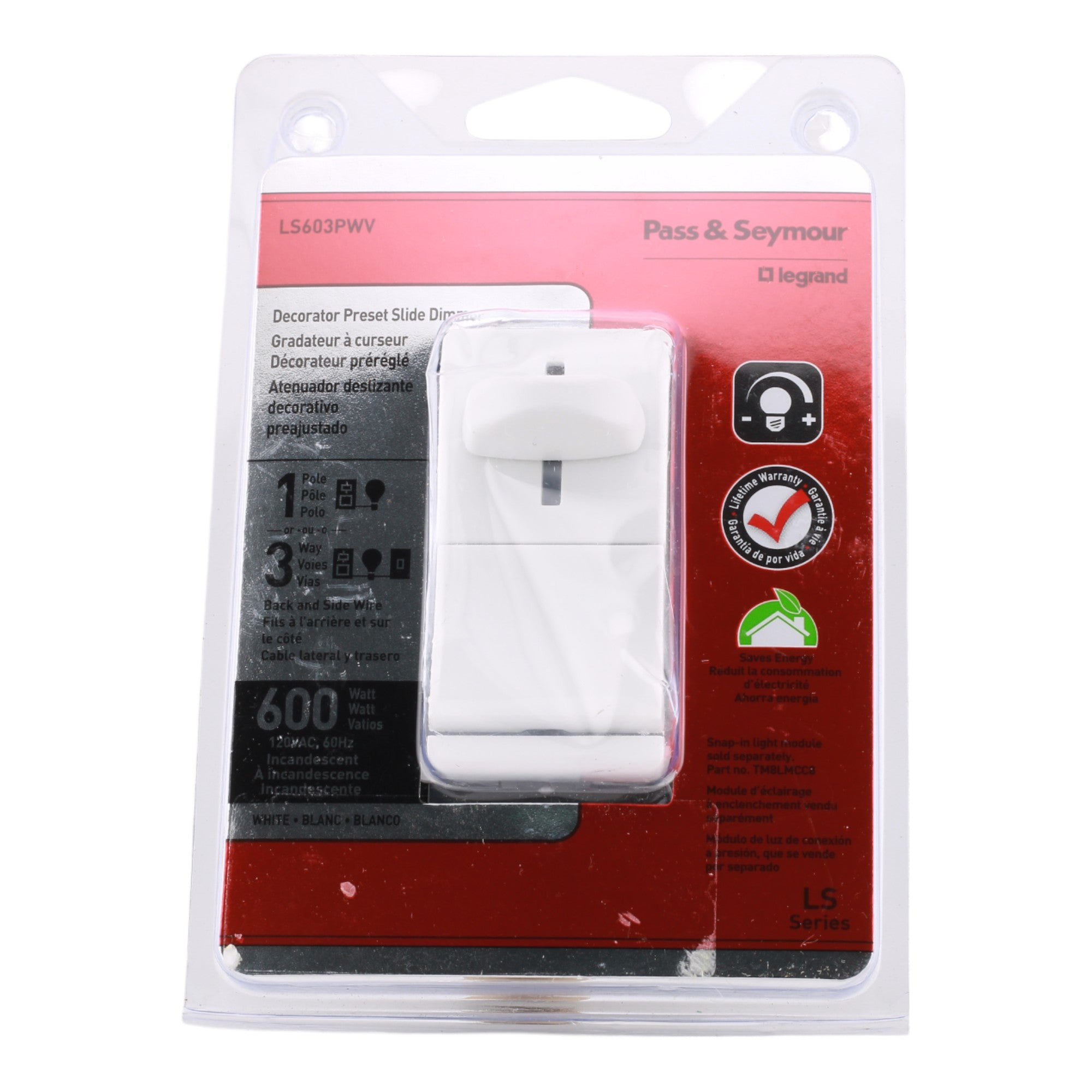 Legrand LS603PWV 600W 3-Way Preset Slide Dimmer White - Image 2