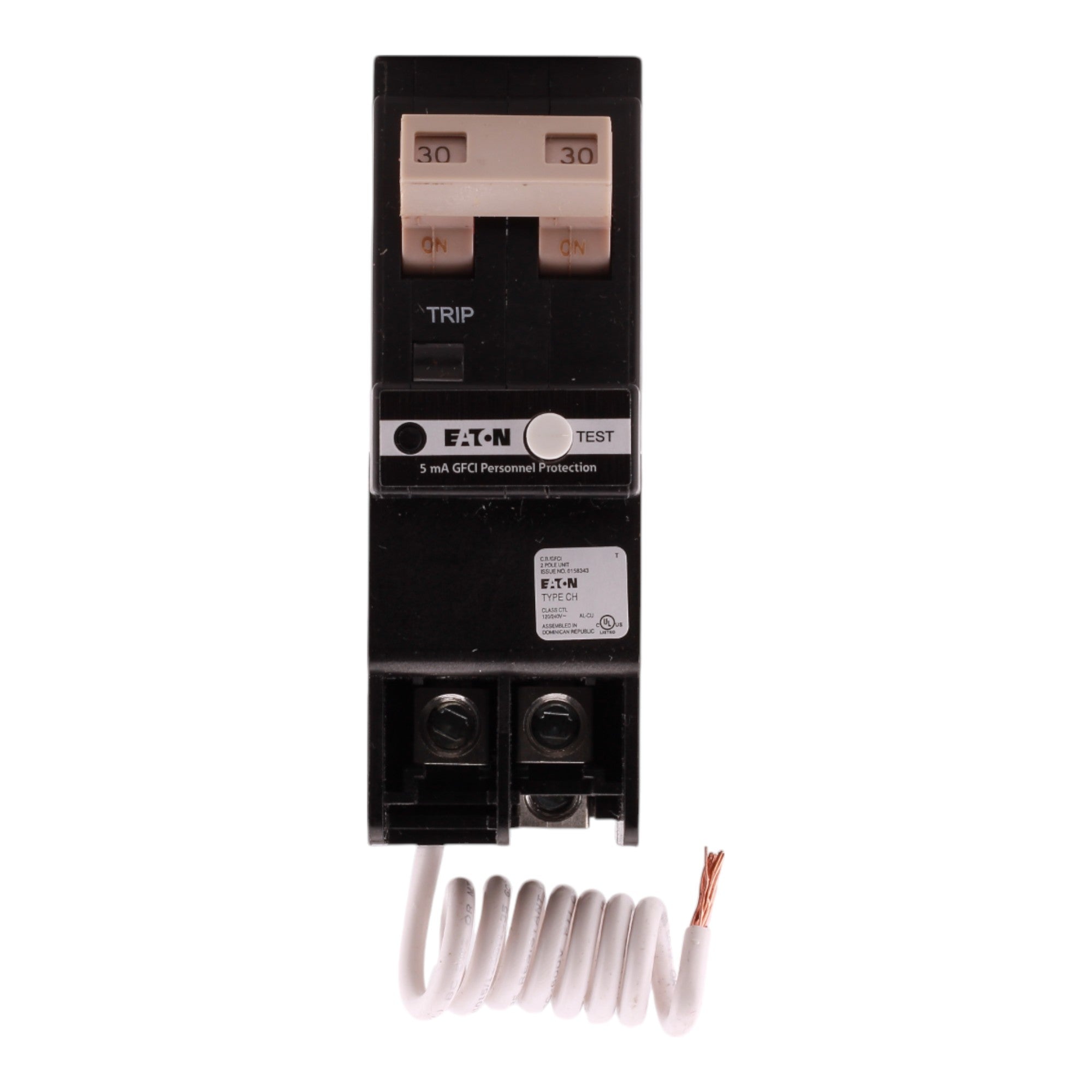 Eaton CH CHFN230GF 30A 2P 120/240V GFCI Pigtail Neutral Circuit Breaker - Image 3