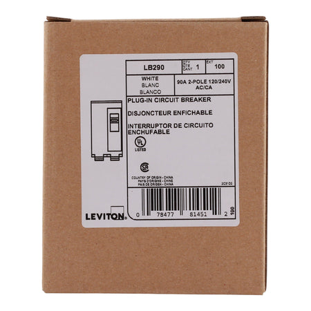 Leviton LB290 90A 2P 120/240V Standard Hydraulic Magnetic Circuit Breaker - Image 3