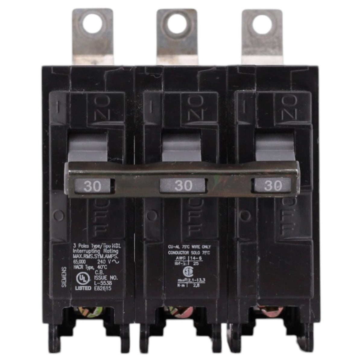Siemens HBL, B330HH, 30A, 3P, 240V, Thermal Magnetic, Bolt-On, Panelboard Circuit Breaker - Image 2
