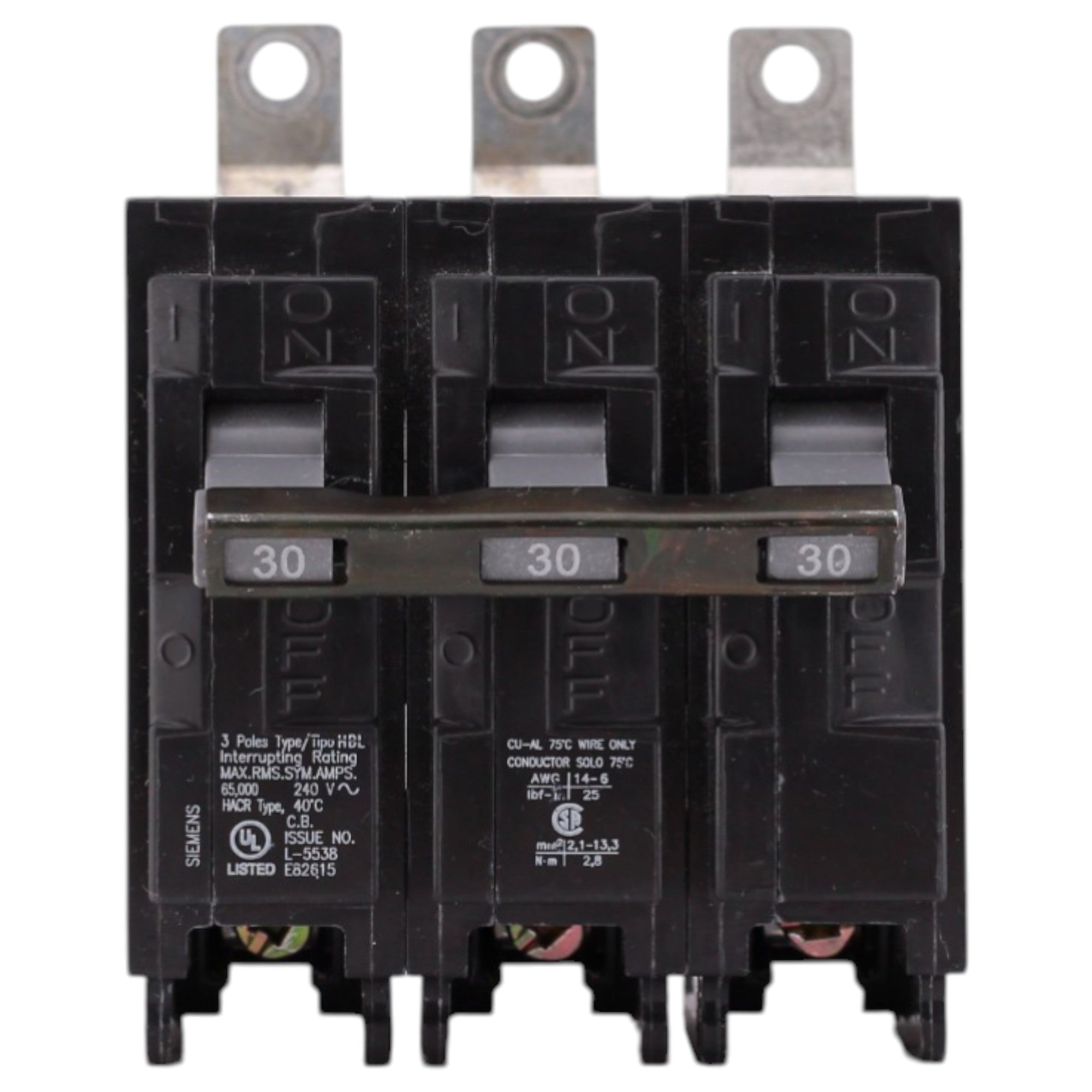 Siemens HBL, B330HH, 30A, 3P, 240V, Thermal Magnetic, Bolt-On, Panelboard Circuit Breaker - Image 2