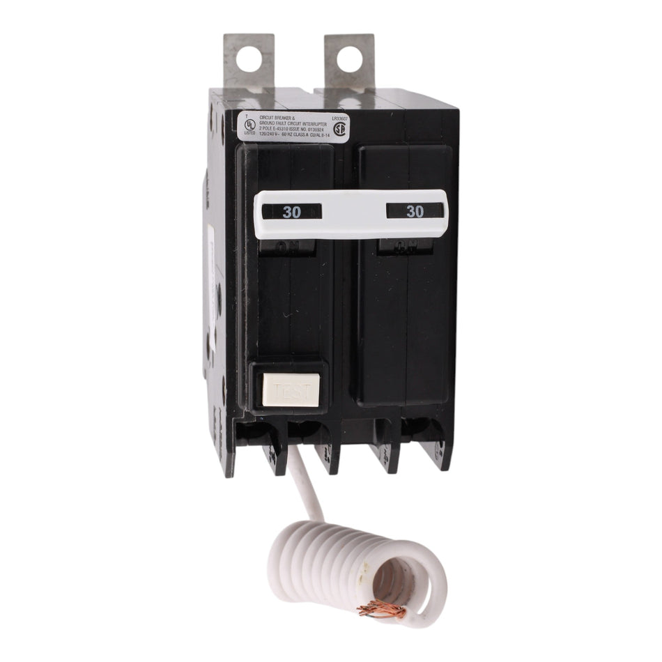 Eaton QBGFT2030 GFCI Circuit Breaker, 30A, 120/240V, 2-Pole, 10kAIC, Common Trip, 5 mA Trip Sensitivity