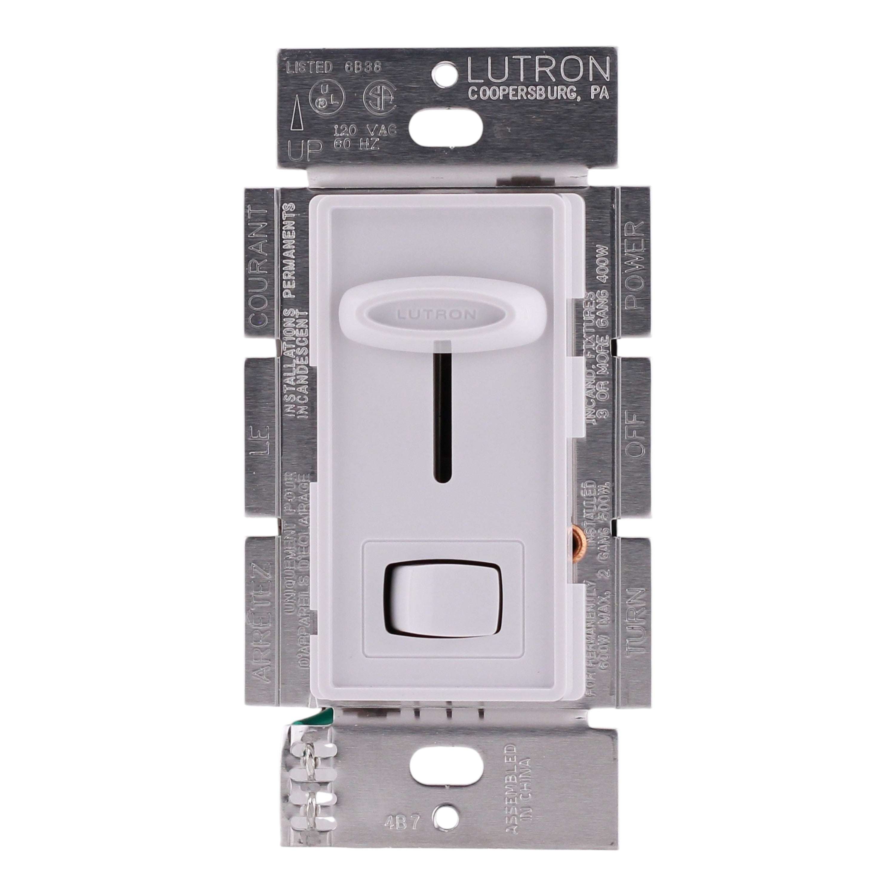Lutron Skylark, S-603P-WH, 600W, 120V, 3-Way/Single-Pole, Incandescent/Halogen, Slide Dimmer, White - Image 4