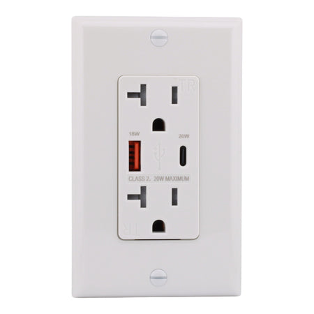 RES POWER 20A USB Outlet, Fast Charging, Type A/C, Tamper-Resistant, cULus Listed, White - Image 2