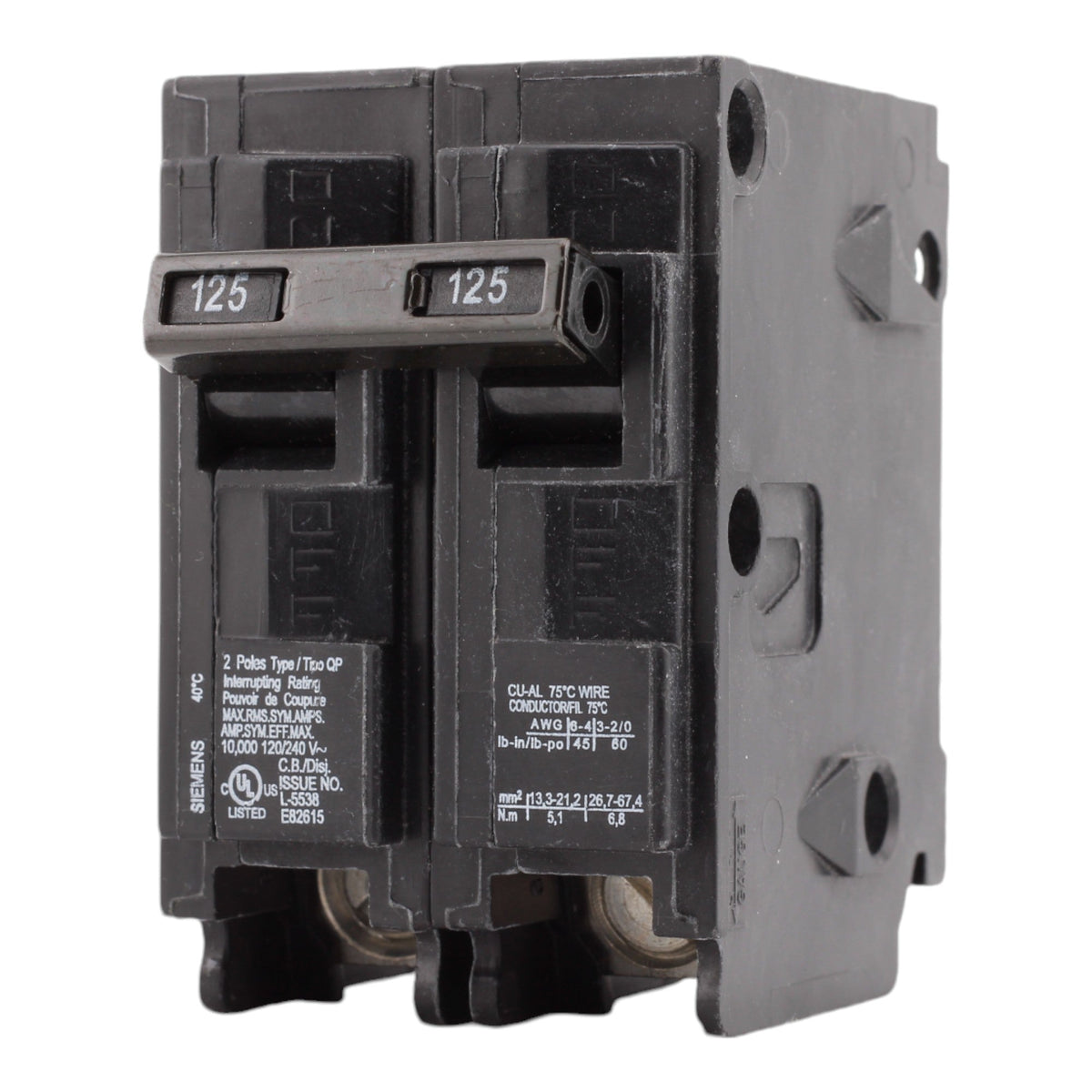 Siemens Q2125 125 Amp Double Pole 240V Plug-In Standard Trip Circuit Breaker UL - Image 3