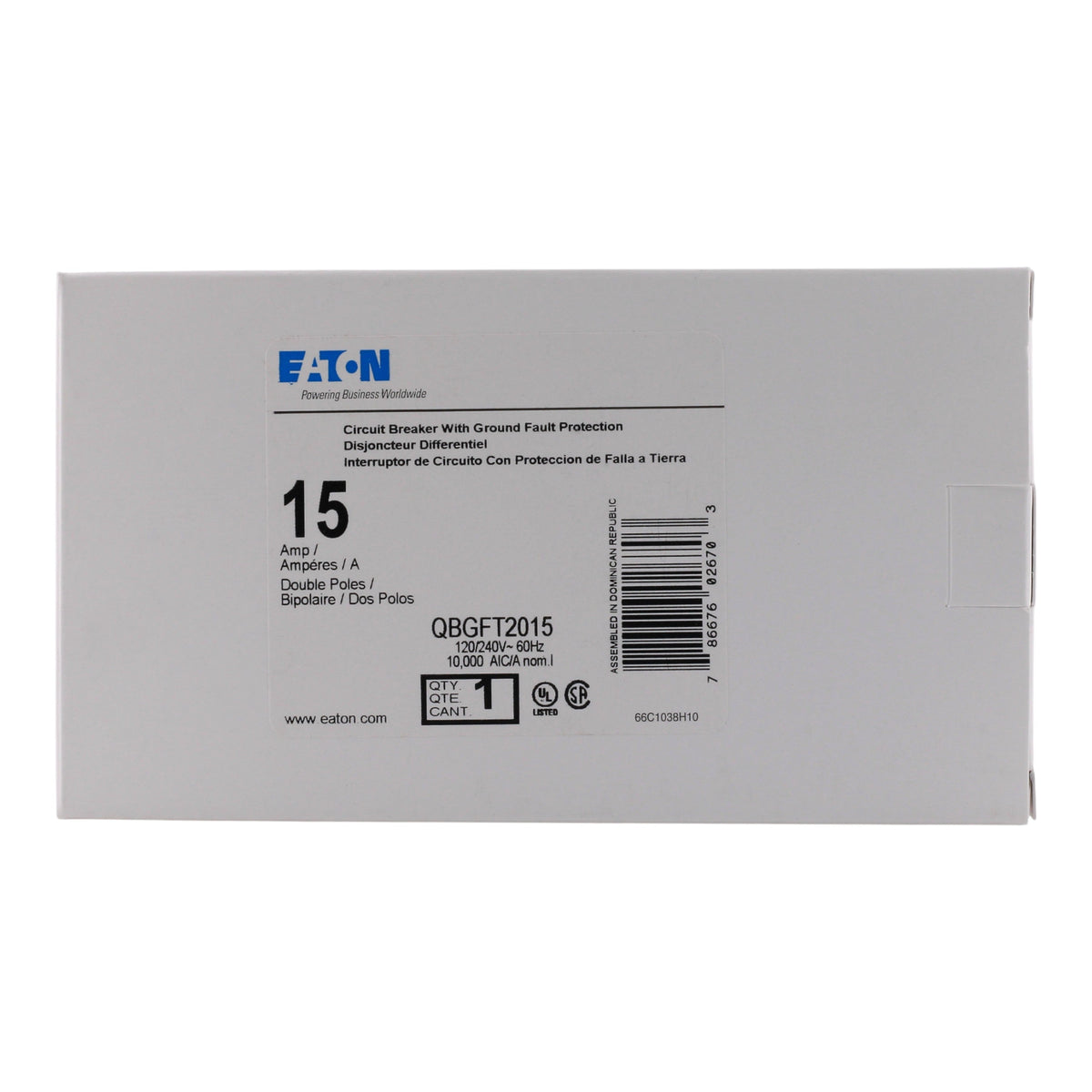 Eaton QB QBGFT2015 15A 2P 120/240V GFCI Bolt-On Circuit Breaker - Image 3