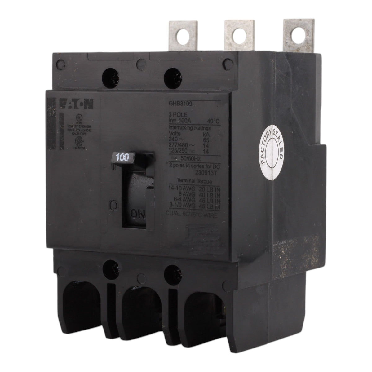 Eaton GHB3100 Molded Case Circuit Breaker, 100A, 480Y/277V AC, 125/250V DC, 3-Pole, 14 kAIC, G-Frame - Image 3