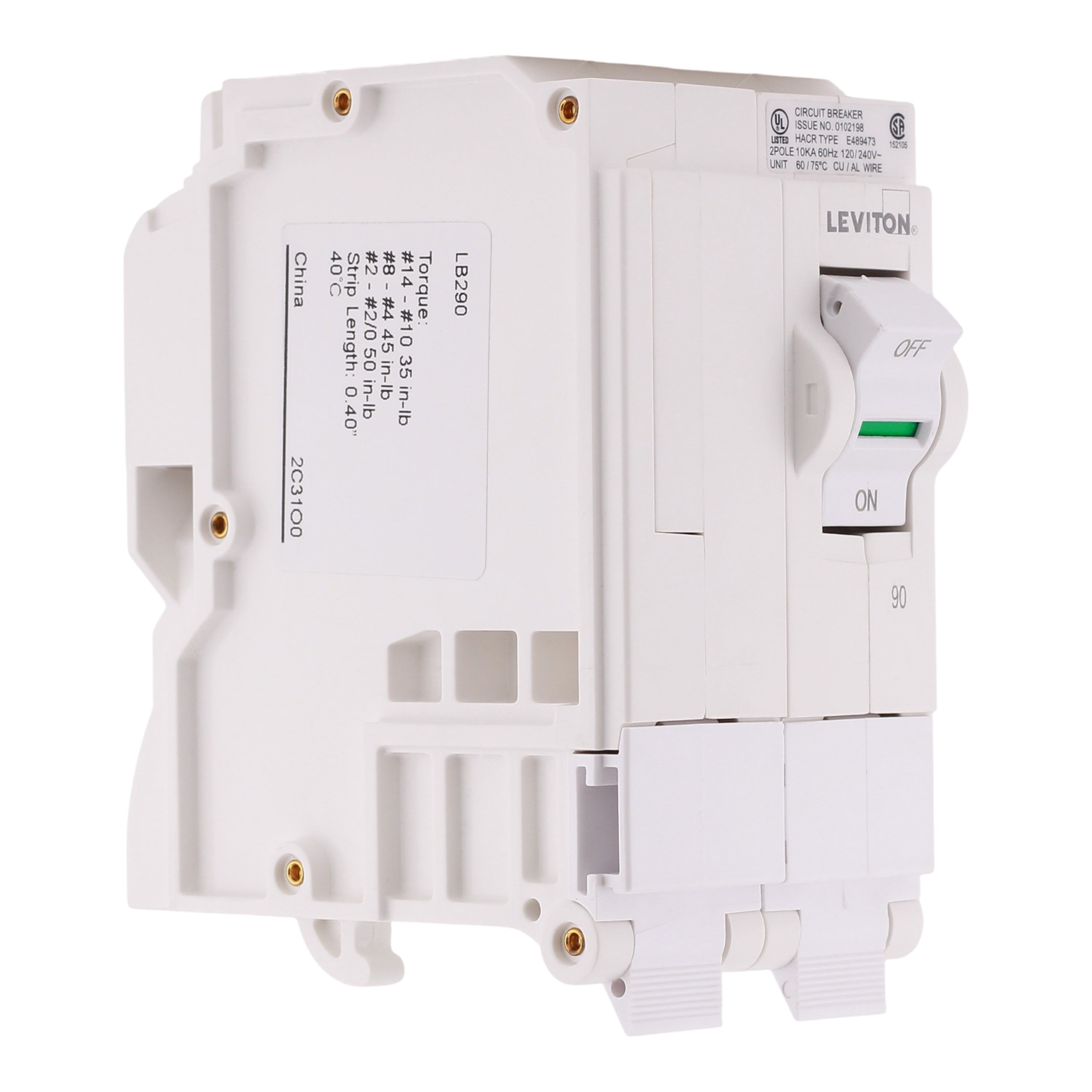 Leviton LB290 90A 2P 120/240V Standard Hydraulic Magnetic Circuit Breaker