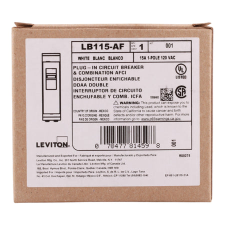 Leviton LB115-AF 15A 1P 120V AFCI Plug-On Neutral Circuit Breaker - Image 2