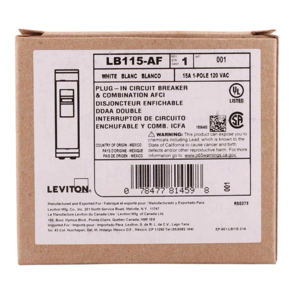 Leviton LB115-AF 15A 1P 120V AFCI Plug-On Neutral Circuit Breaker - Image 2