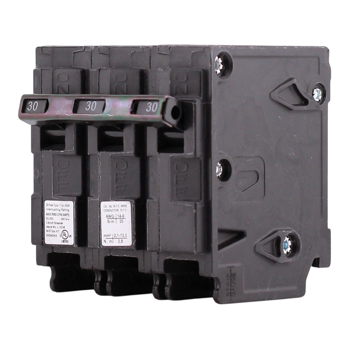 Siemens HQP, Q330HH, 30A, 3P, 240V, 66kA, Thermal Magnetic, Plug-In, Circuit Breaker - Image 2