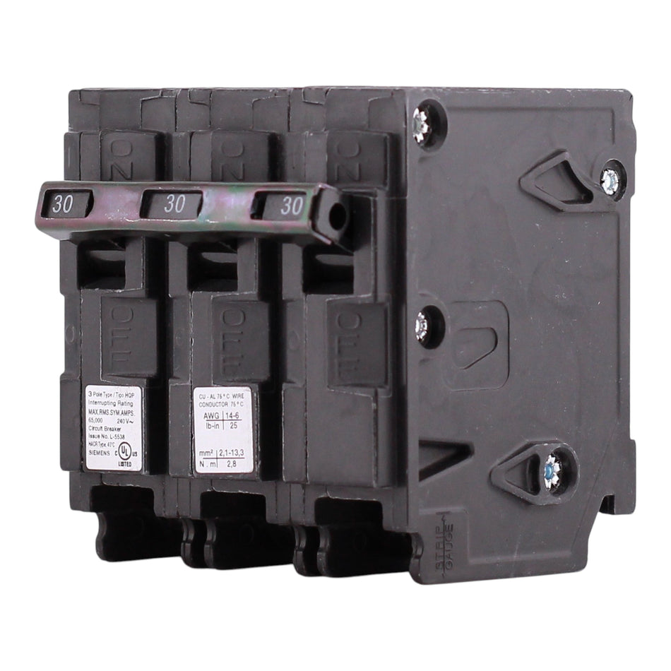 Siemens HQP, Q330HH, 30A, 3P, 240V, 66kA, Thermal Magnetic, Plug-In, Circuit Breaker - Image 2