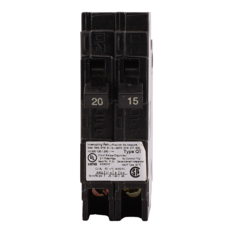 Siemens QT Q2015NC 20A/15A 1P 120V Duplex Circuit Breaker - Image 2