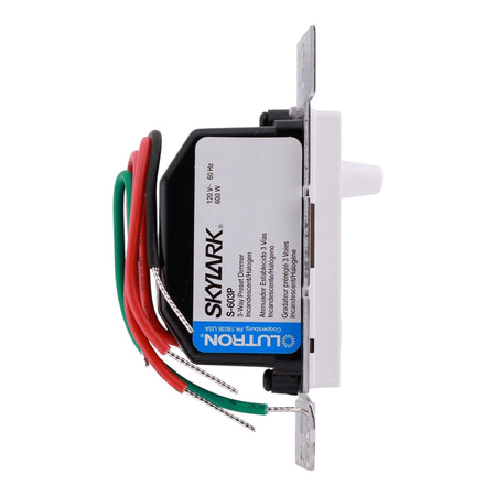 Lutron Skylark, S-603P-WH, 600W, 120V, 3-Way/Single-Pole, Incandescent/Halogen, Slide Dimmer, White - Image 5