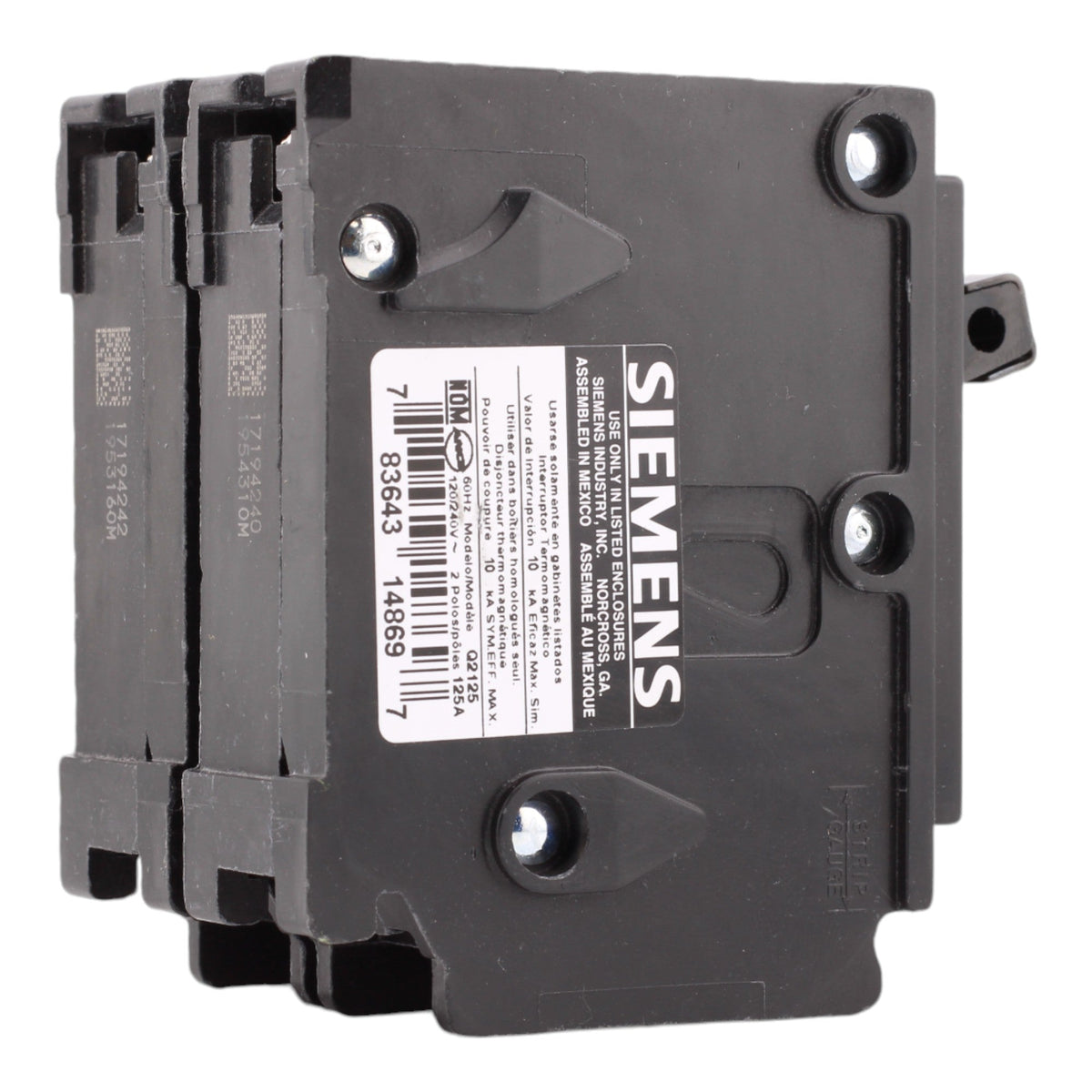 Siemens Q2125 125 Amp Double Pole 240V Plug-In Standard Trip Circuit Breaker UL - Image 5