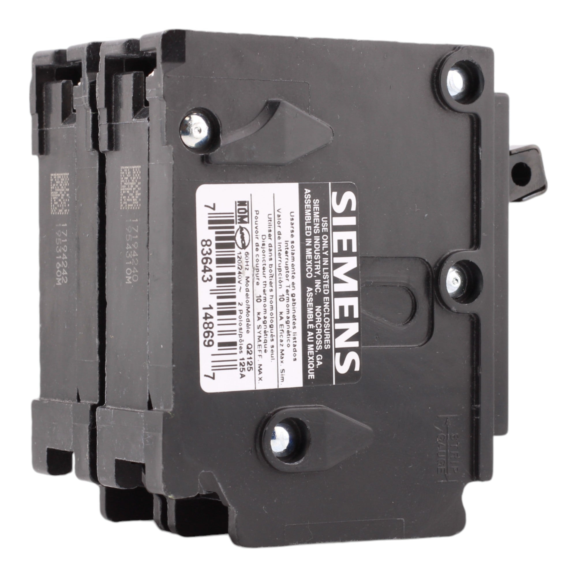 Siemens Q2125 125 Amp Double Pole 240V Plug-In Standard Trip Circuit Breaker UL - Image 5
