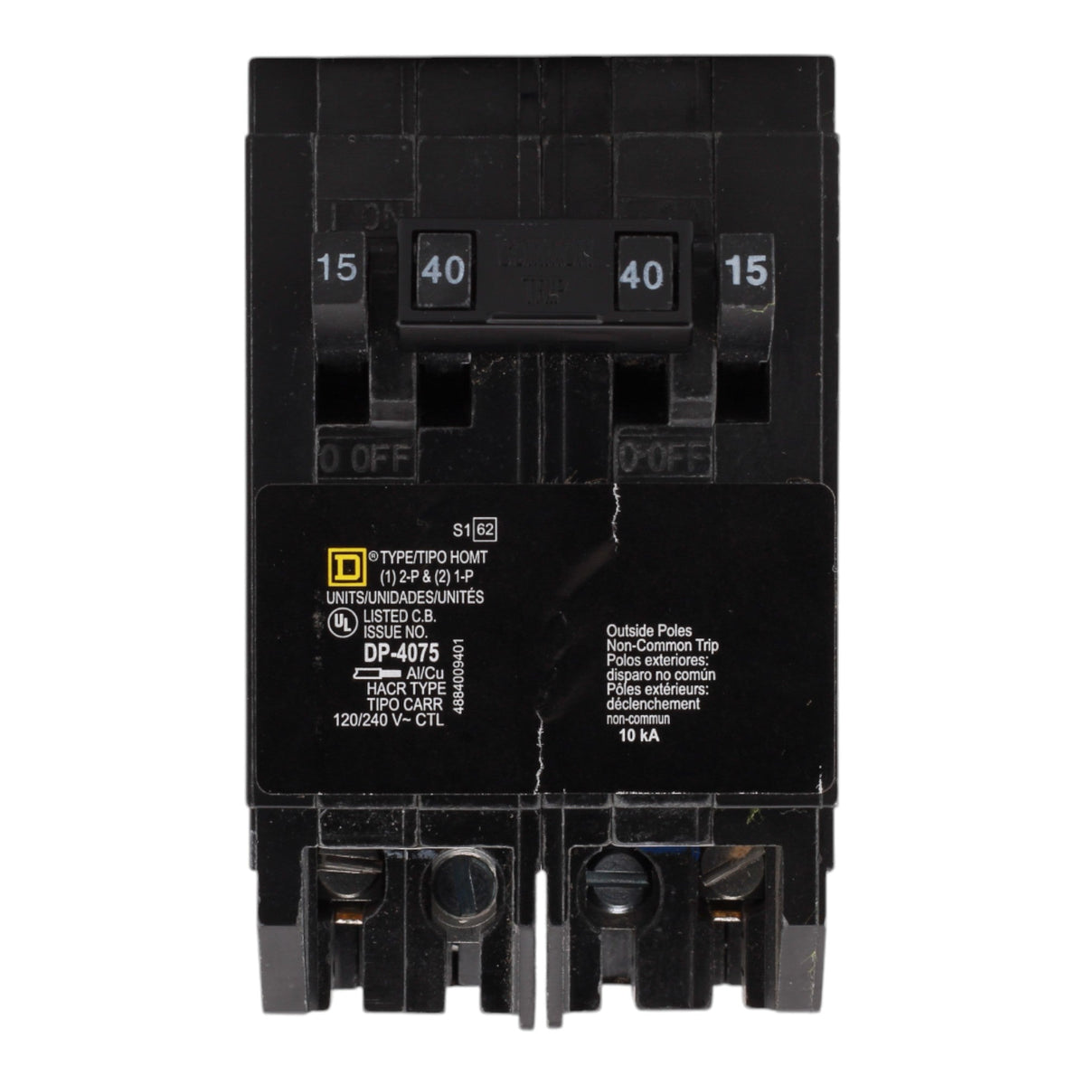 Square D HOMT1515240 15/15/40A 120/240V Quad Tandem Circuit Breaker, Plug-In, 10kA Interrupt, for Homeline Load Centers - Image 2