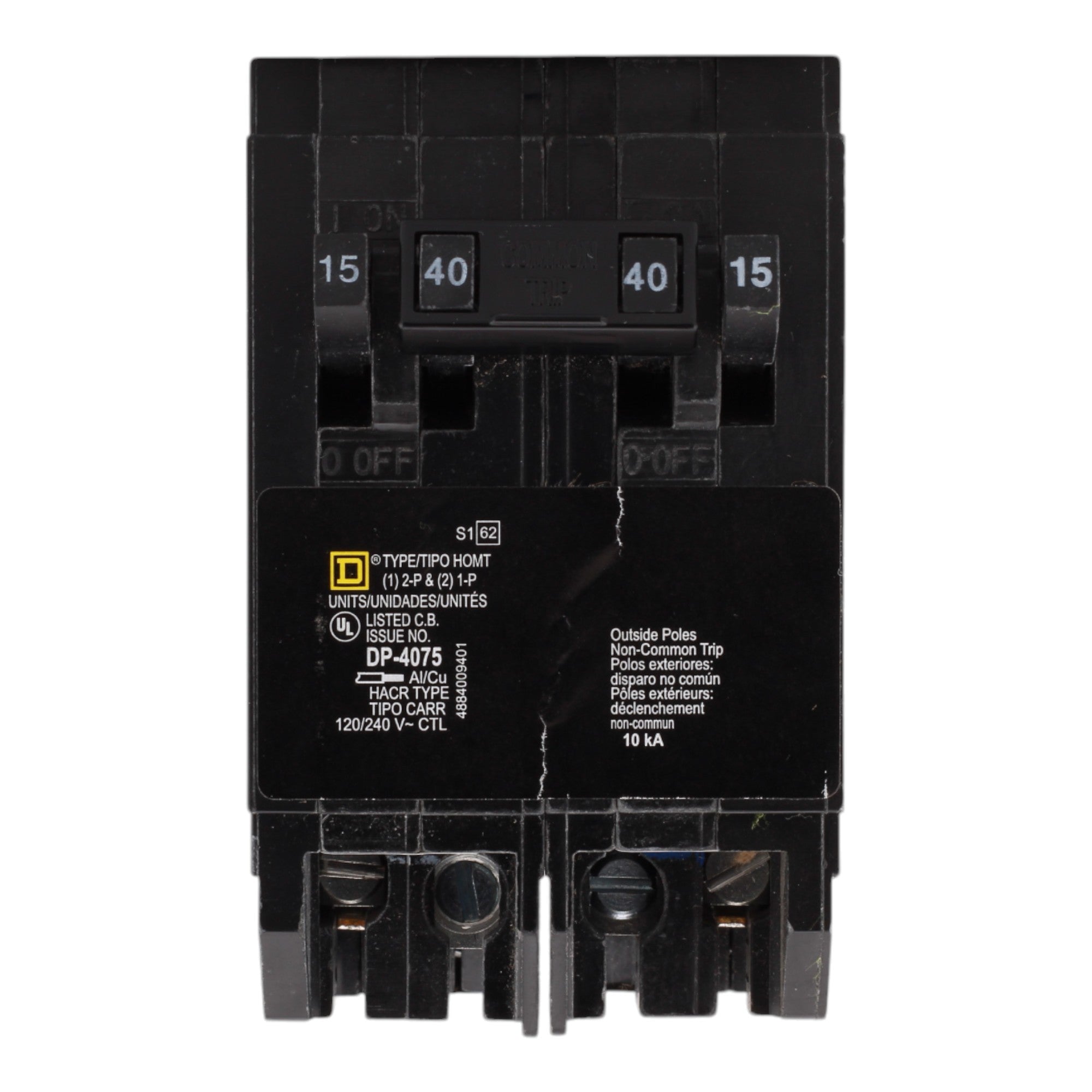Square D HOMT1515240 15/15/40A 120/240V Quad Tandem Circuit Breaker, Plug-In, 10kA Interrupt, for Homeline Load Centers - Image 2