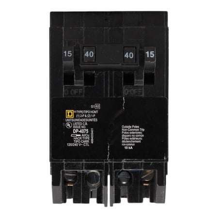 Square D HOMT1515240 15/15/40A 120/240V Quad Tandem Circuit Breaker, Plug-In, 10kA Interrupt, for Homeline Load Centers - Image 2